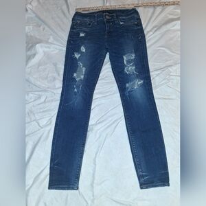 Express Dark Blue Distressed Skinny Jeans